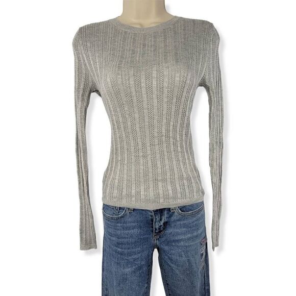 Hooked up Heather Gray Pointelle Knit Top Small Junior - Picture 1 of 2